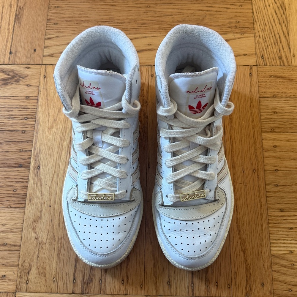 Adidas White and Red High-Top Sneakers